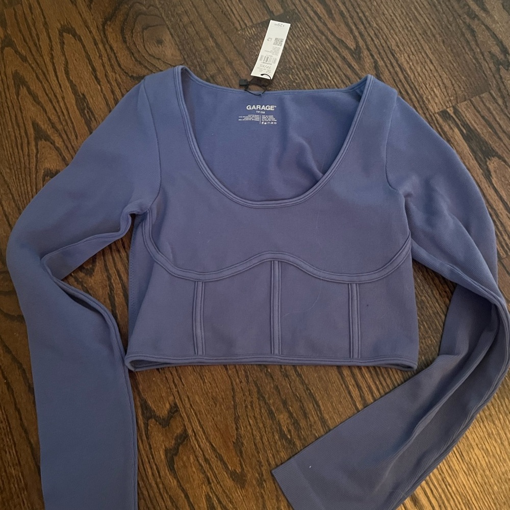 Garage long sleeve blue corset style top